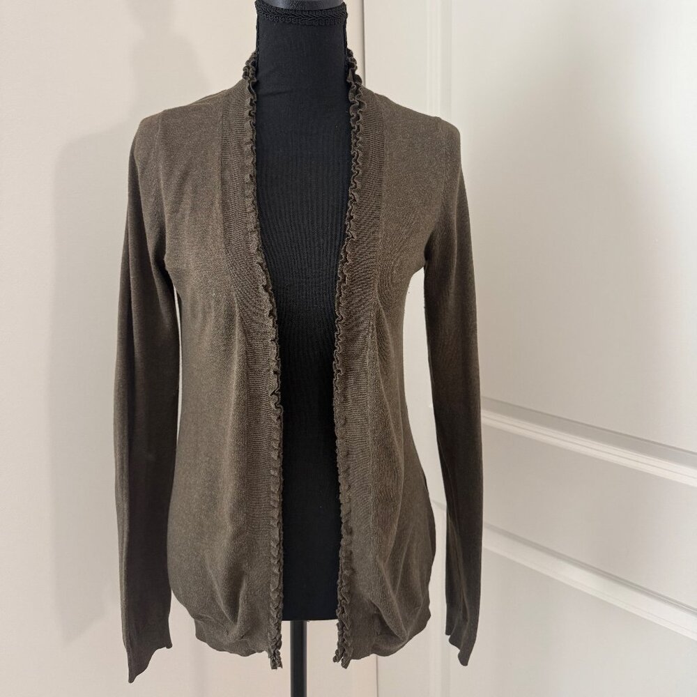 Massimo Dutti Brown‎ Ruffle Trim Silk Blend Cardigan